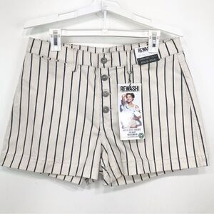 Rewash The Riley Cream Blue Pinstripe Comfort Stretch High Rise Shorts NEW